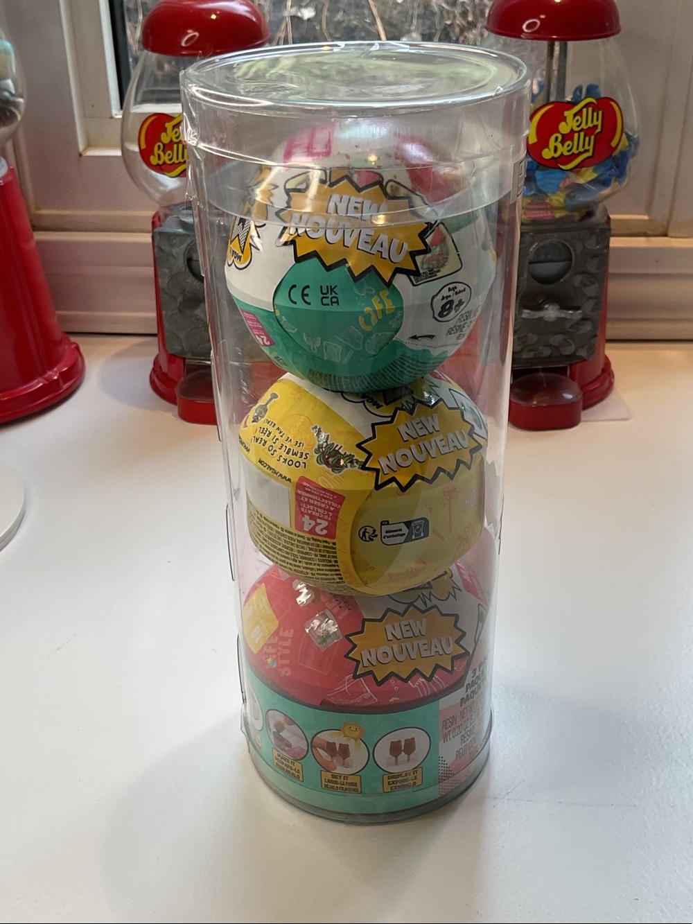 Surprise Capsule Toy Stack - Green, Yellow & Red Collectible Eggs